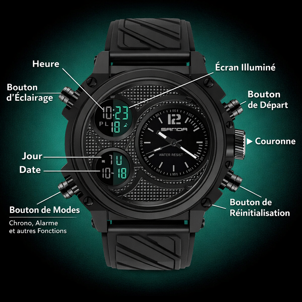 SANDA Black Sport – Montre Sport Multifonction