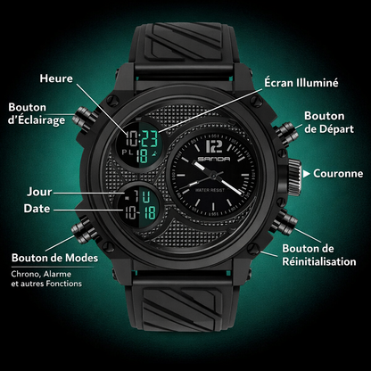 SANDA Black Sport – Montre Sport Multifonction