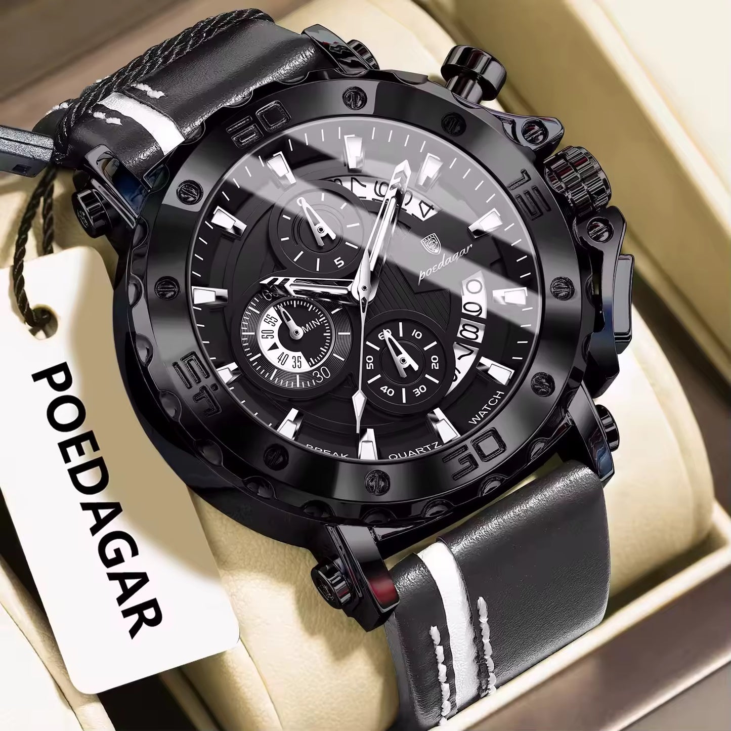 Poedagar 892 - Bracelet Cuir Noir